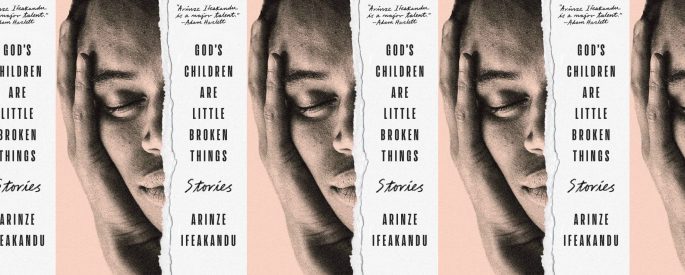 the book cover for God's Children Are Little Broken Things featuring a photograph of a young Black person with their head in their hands and their eyes closed