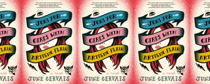the book cover for Jobs for Girls with Artistic Flair, featuring the title stylized as a tattoo over a tattoo of a woman's face