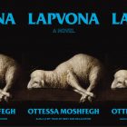 the book cover for Lapvona, featuring a painting of a sheep lying down against a dark background