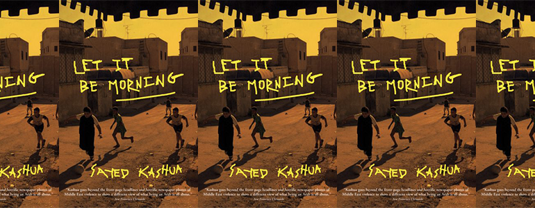 la portada del libro Let It Be Morning, con una fotografía naranja de niños corriendo por una calle