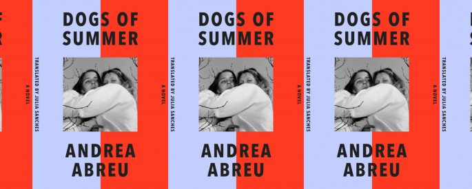 the book cover for Dogs of Summer, featuring a black and white photograph of two girls hugging