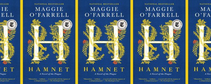 the book cover for Hamnet, featuring a large, ornate "H"