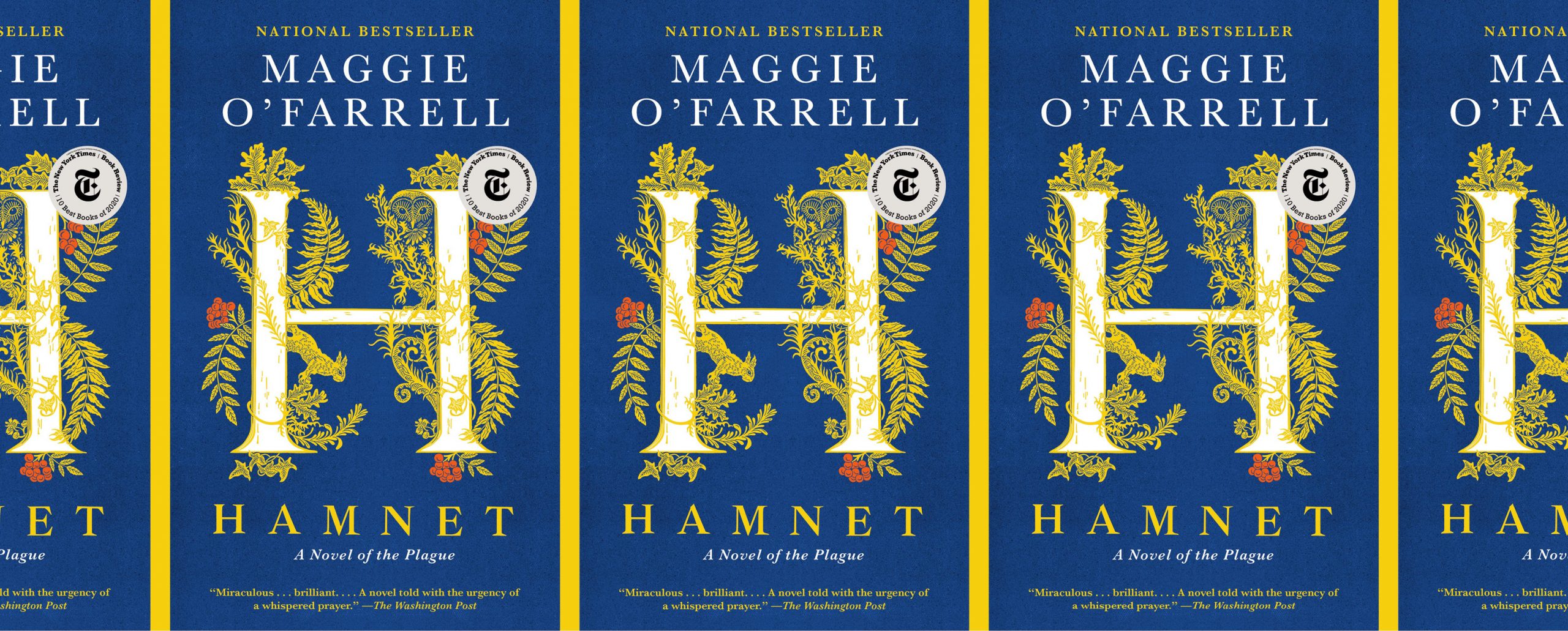 la portada del libro Hamnet, adornada con un gran "H"
