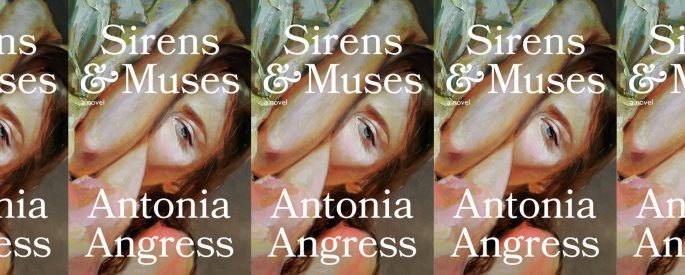 the book cover for Sirens & Muses, featuring a painting of a face and arm from close up