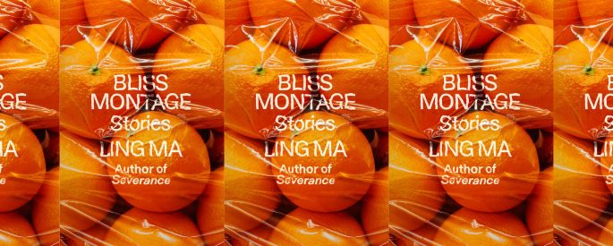 the book cover for Bliss Montage, featuring a close-up photograph of oranges in a plastic bag