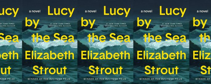 the book cover for Lucy by the Sea, featuring a dark and stormy sea