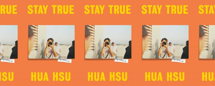 the book cover for Stay True, featuring a photograph of a young person taking a photograph, set against an orange background