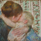 a painting of a woman embracing a small child