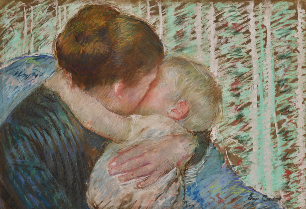 a painting of a woman embracing a small child