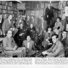 a photograph of Elizabeth Bishop among many other poets photographed in Gotham Book Mart